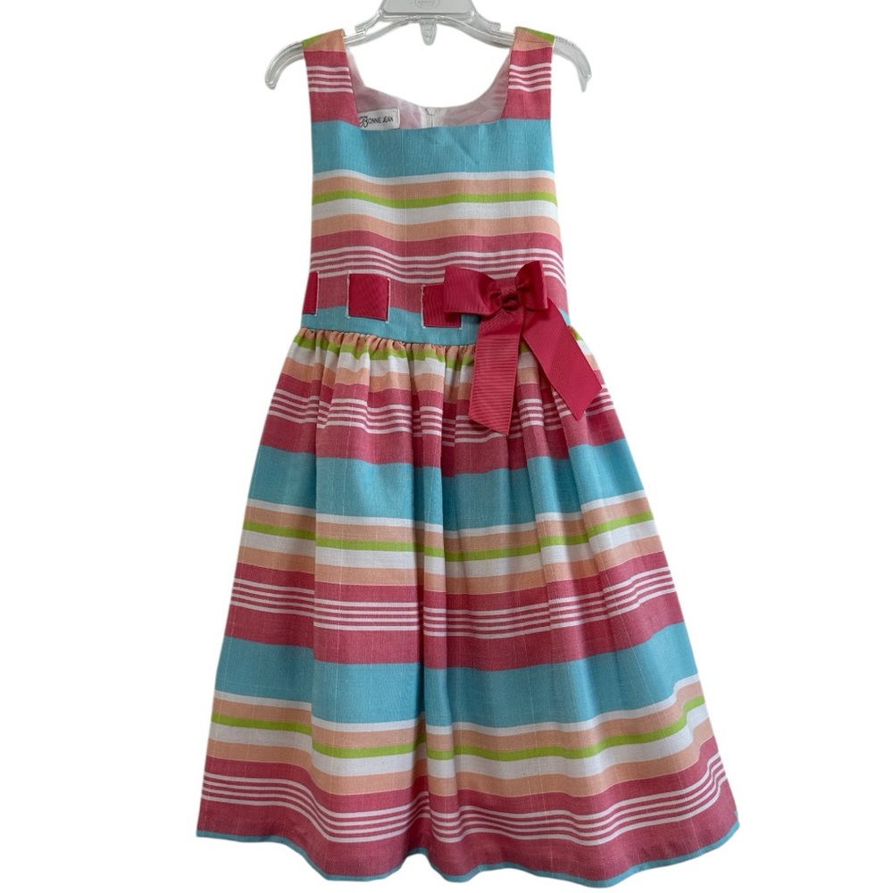 Bonnie Jean Girls Pull Through Ribbon Striped Multicolor Dress Sz 8